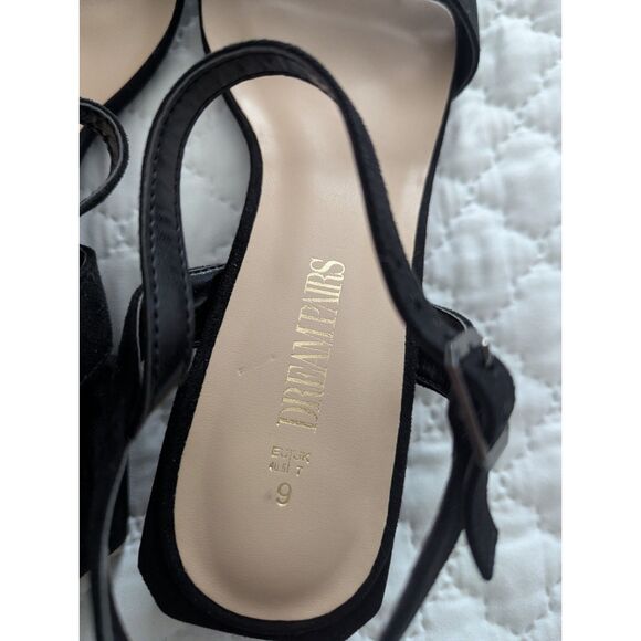 👡 DREAM PAIRS Low Heels Ankle Strap Block Heel Black Suede Sandals Size 9 - Picture 7 of 9
